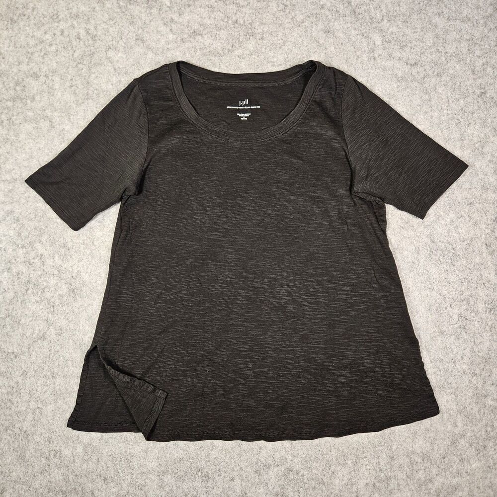 J. Jill Womens Black Pima Scoop Neck Elbow-Sleeve Tee Classic Layering Size PS